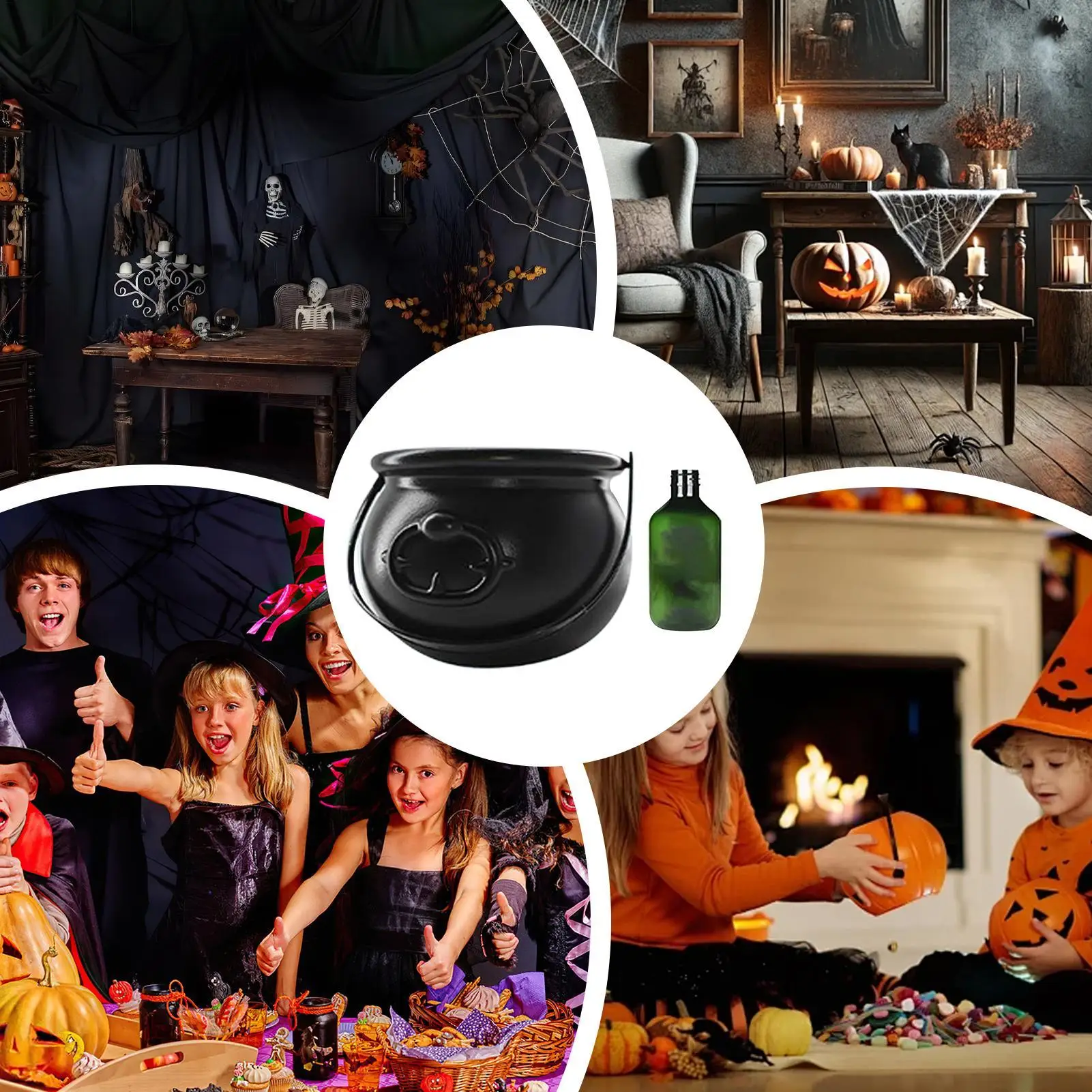 Halloween Festival Decoration Black Cauldron Bowl Halloween Party Decorations Outdoor Lighted Holiday Displays Witch Bowl