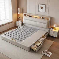 Lit double blanc de style nordique en cuir avec rangement, design pour chambre principale, accessoires de maison 3
