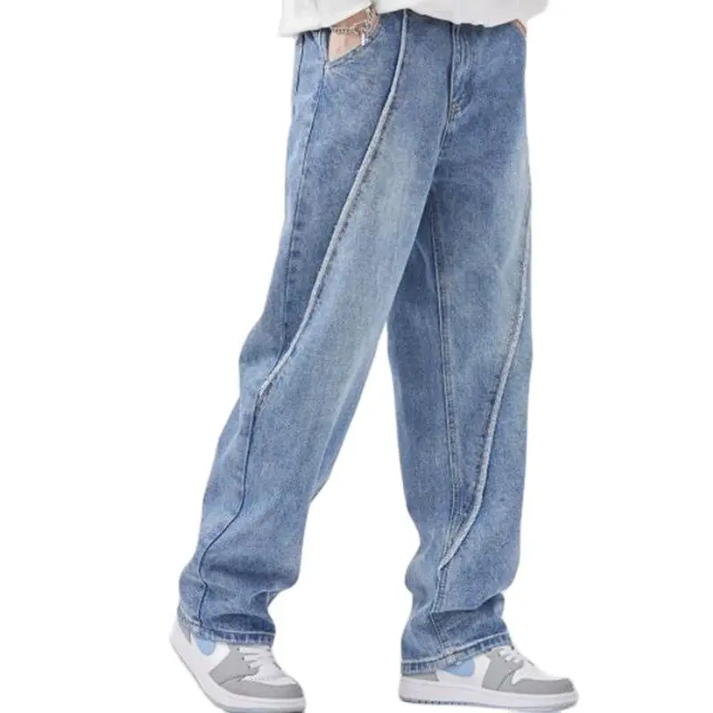 

Loose Jeans Men Stereoscopic Line Down Feeling BroadLlegs Straight Jeans Pants