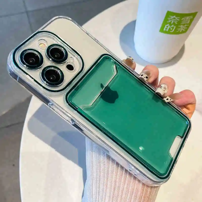 Candy Clear Slot Card Wallet Holder Case with Neon Soft Silicone and Camera Protection