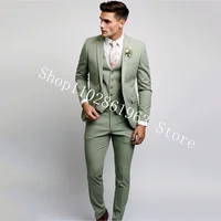 3 Pieces Male Suits Green Elegant Wedding Suits For Men Formal Best Men Blazer Slim Fit Groom Tuxedos Jacket Costume Homme 2