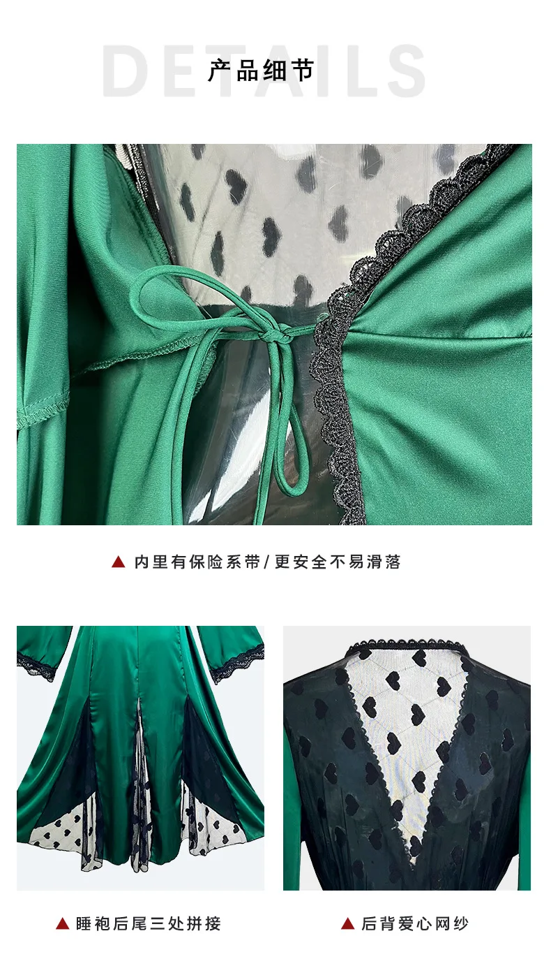 Vestidos De Novia Neue Seide Satin Spitze Robe frauen Nachtwäsche Lose Frühling Herbst Sommer Bademantel Weibliche Homewear Dressing Kleider – Detail 5