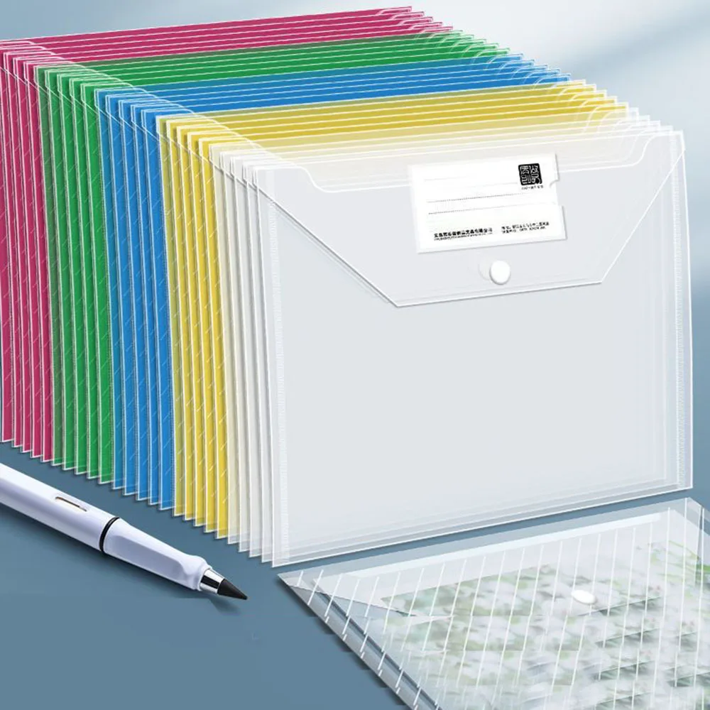 10Pcs A4 File Bag Plastic Documents Filing Storage Student Organizer Information Pocket Folder