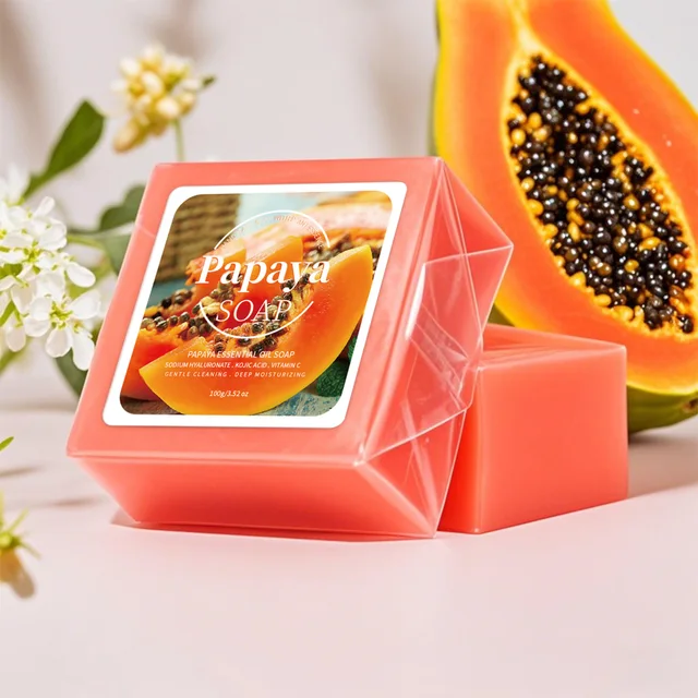 100g B + extrait de papaye savon nourrissant fait à la main nettoyage en profondeur blanchissant avec savon au lait de chèvre de noix de coco 1