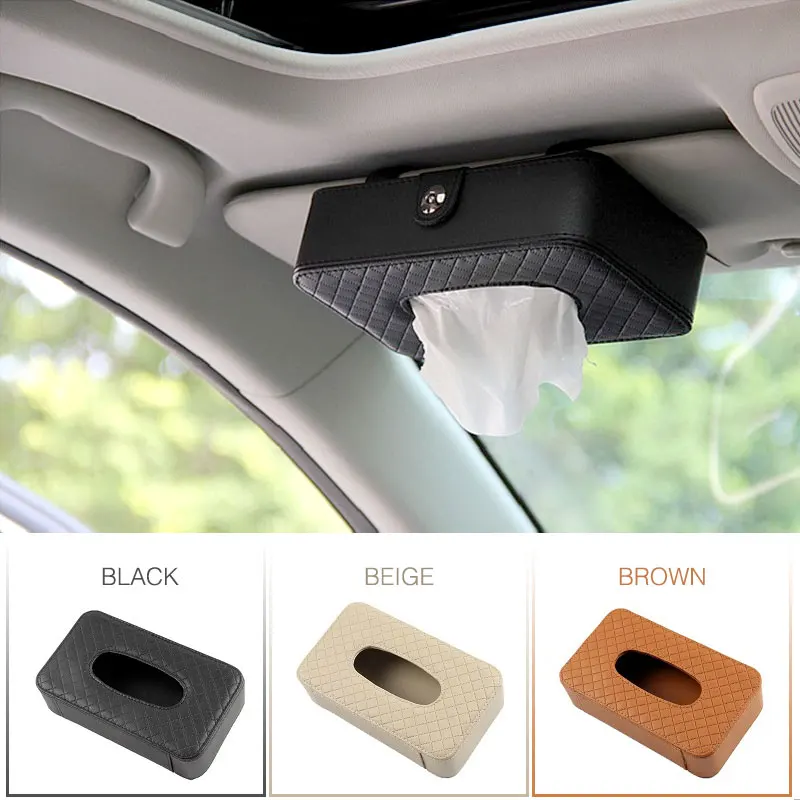 Universal Car Tissue Box Creative Leather Napkin Holder Box Back Seat Sun Visor Tissue Organizer for Car tissue box car interior accessories car tissue holder tissue bag tissue rack clip