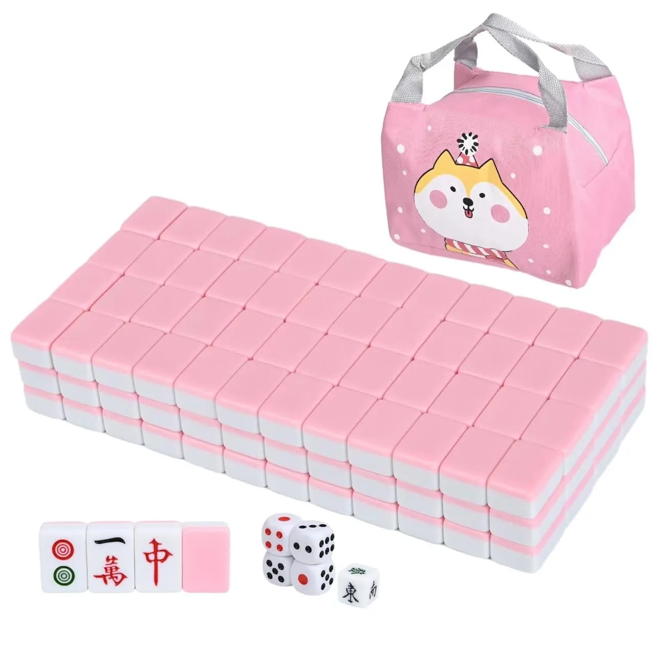 New Traditional Chinese Mahjong Game Set 144 Tiles, Holiday Party Game, With Portable Handbag, Tile Size 2.4 * 1.5 * 1.1 cm