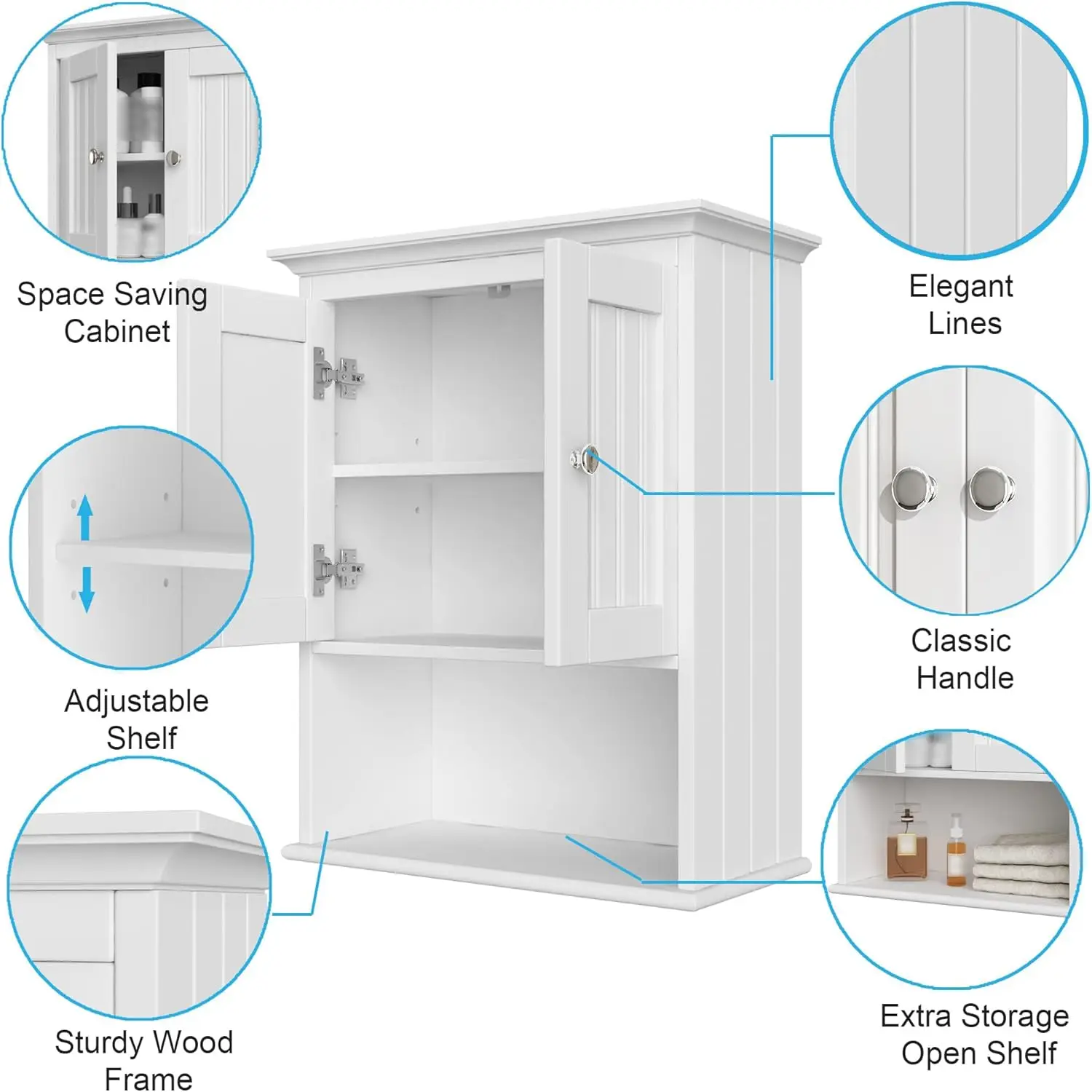 Wood Wall Cabinet, Bathroom Medicine Cabinet Storage with Doors and Adjustable Shelf, Rustic Cabinet Wall Mounted