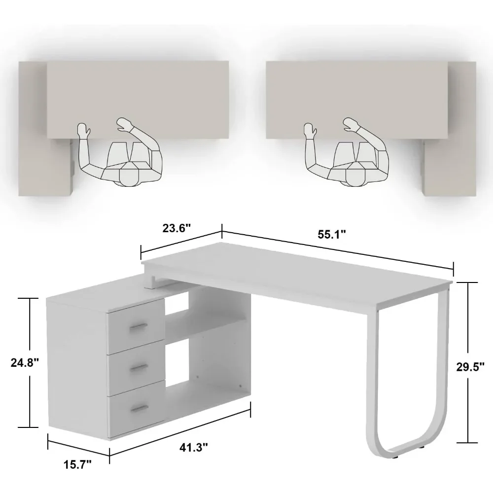 Office Furniture Desk Sets ,55.1" Large L-Shaped Office Desk With 41.3File Cabinet, Corner Computer With3Drawers & Shelves