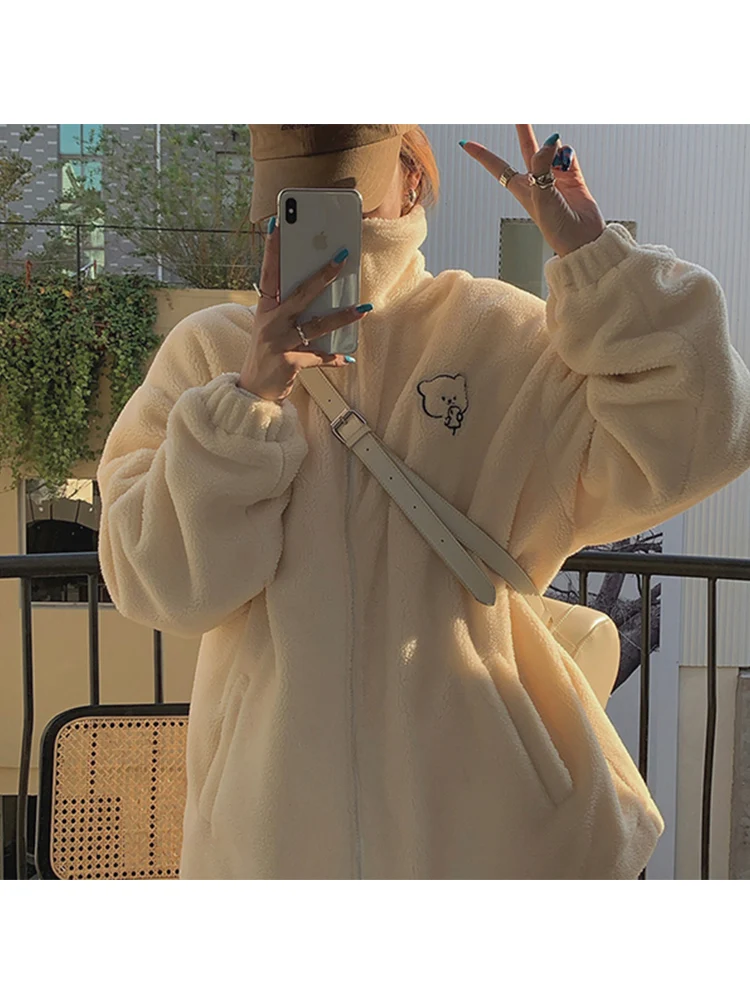 

Korean Fashion Zip Up Hoodie Japanese Streetwear Harajuku Cute Long Sleeve Top Autumn Winter Kawaii Bear Sweatshirt Female Coats