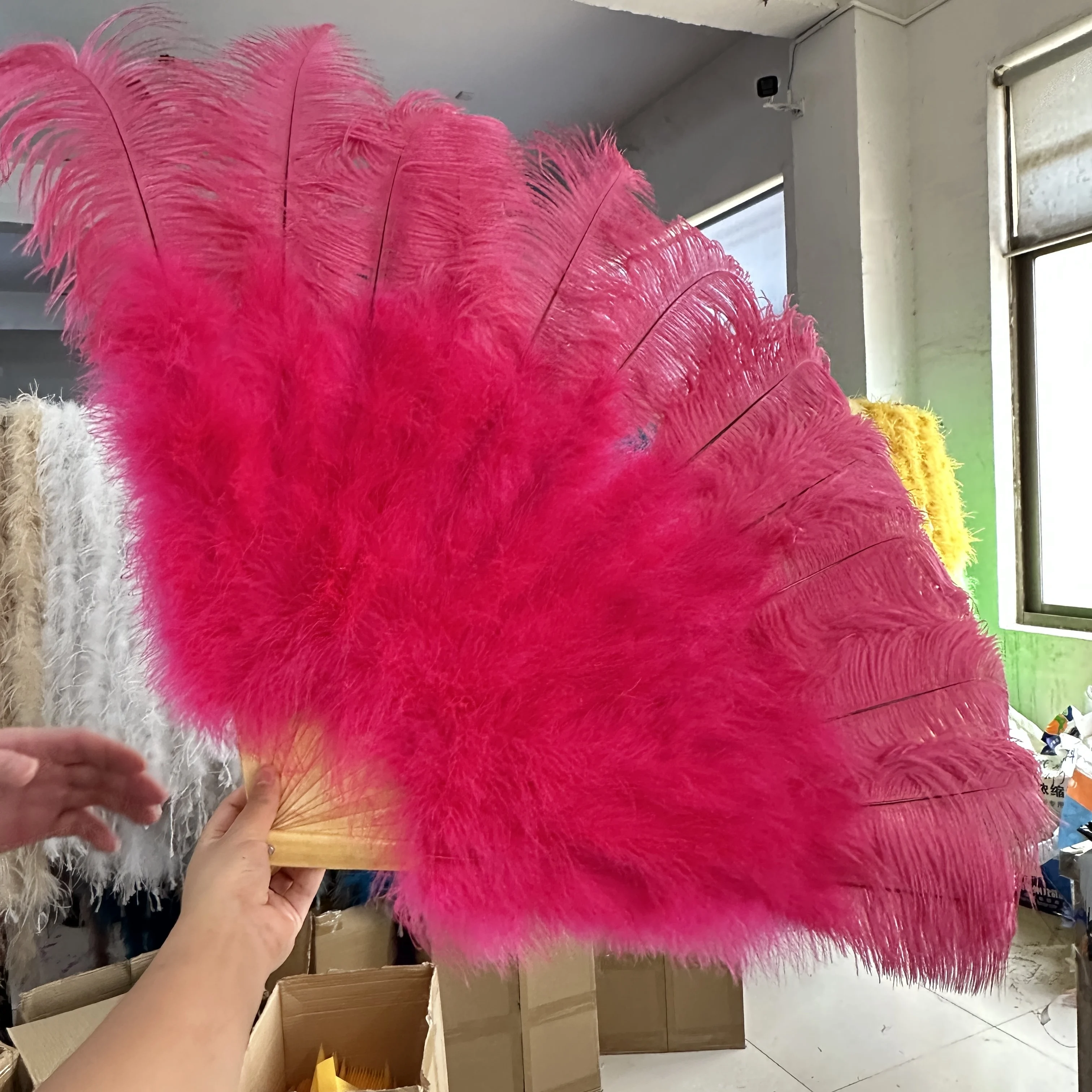 Pink Purple Ostrich Feathers Fan 13Bone Plumages Fans Foldable Stage Show  Performance Dance props Crafts Fan with feather - AliExpress