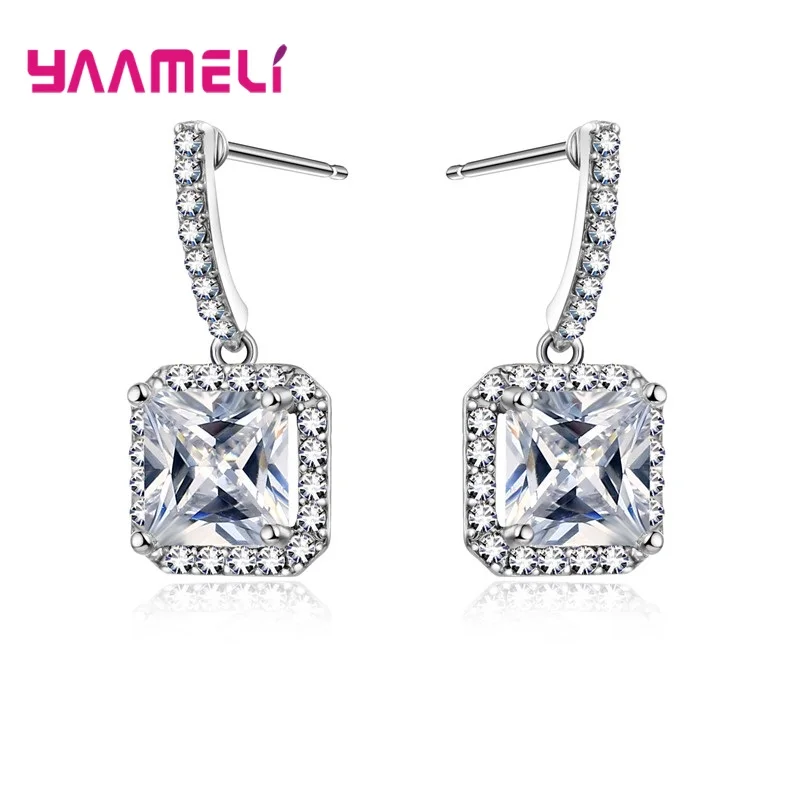 Luxury 925 Sterling Silver Trendy Round Crystal Statement Earrings For Women Girls Fashion Jewelry Wholesale | Украшения и
