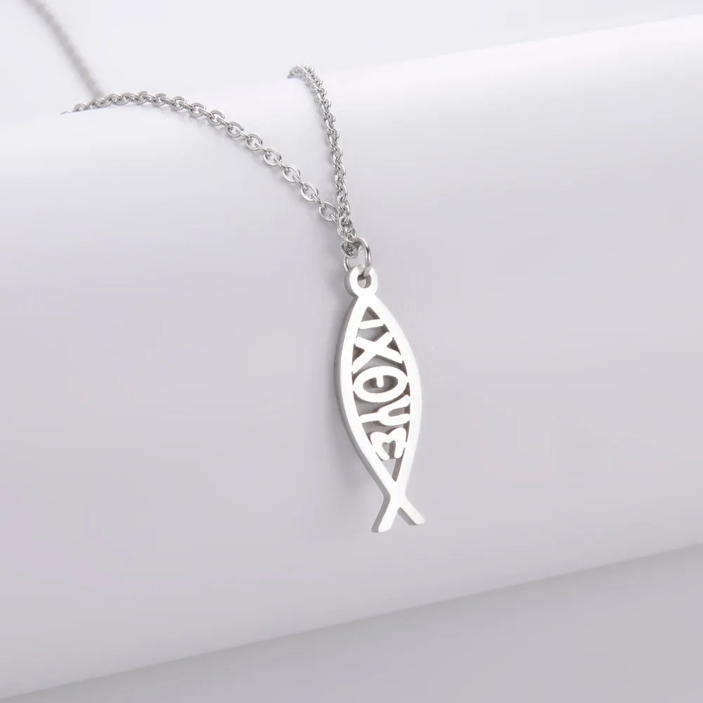 Collana E Orecchini Ichthys Pesce Di Gesù In Acciaio Inox - Gioielli Religiosi Cristiani Con Sacchetto In Velluto