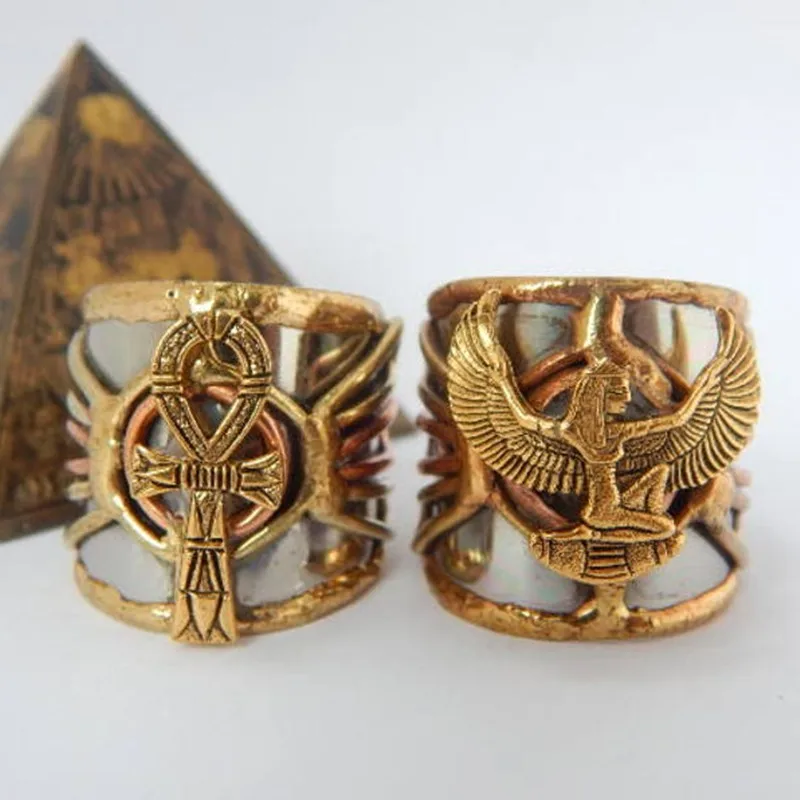 Anello Vintage Anubis Egiziano Gioielli Donna Uomo Metallo Faraone Anello Ankh & Maat Antico Regalo Amuleto Egiziano All'Ingrosso