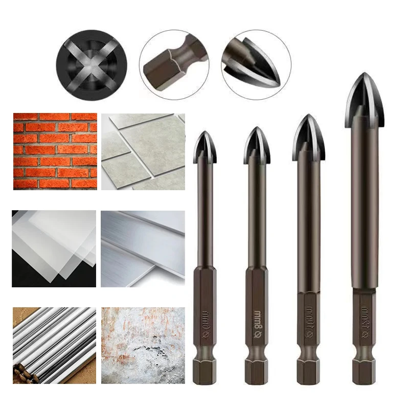 1Pcs  Cross Hex Tile Drill Bits  for Glass Ceramic Concrete Carbide Hole Opener Brick Hard Alloy Triangle Bit Tool Kit