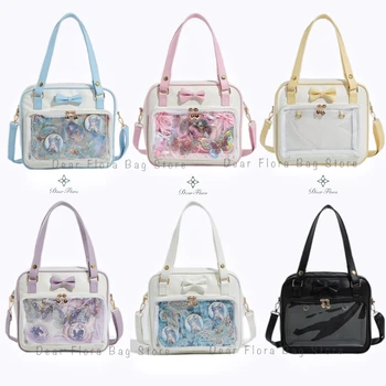 Y2K Cute Bow Ita Bag Girl Transparent Messenger Bag Women Fashion Shoulder Crossbody Bag Ladys DIY Badge Tote Bag Lolita Handbag 1
