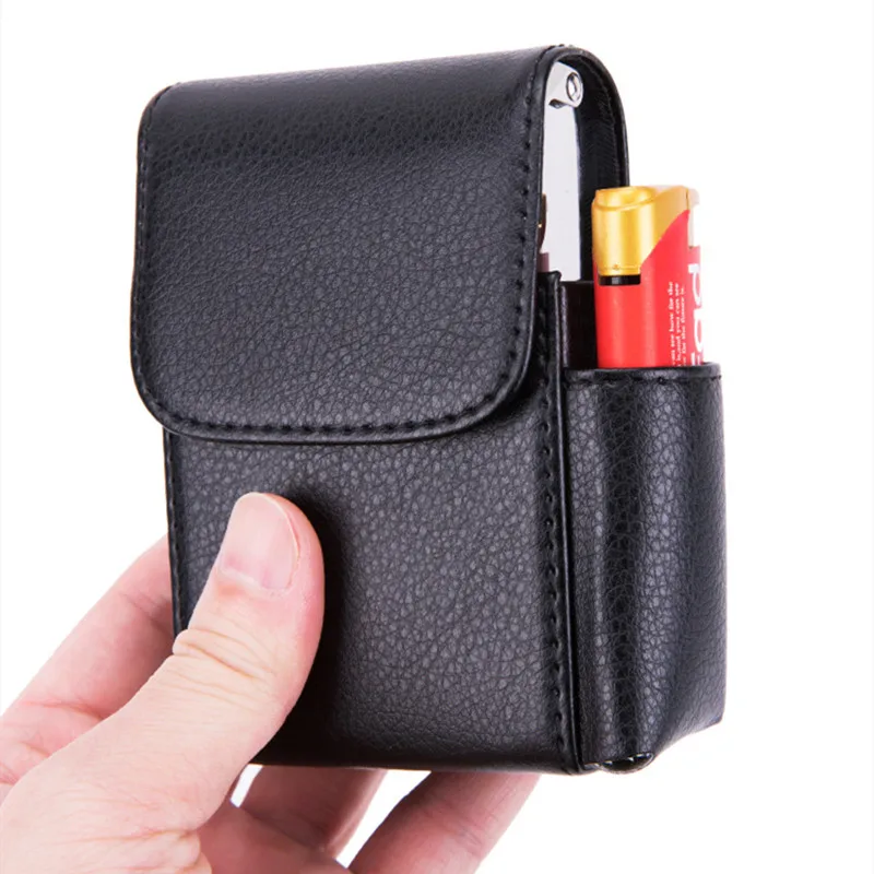 Men Supplies Smoker Smoke Tools Cigarette Box Lighter Holder Cigar Case Name Card Storage Container Nice Gift PU Leather 6