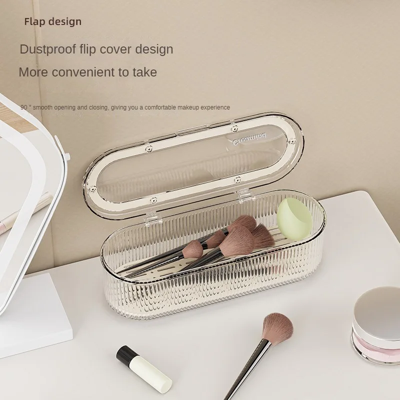 Creative Grid Makeup Brush Storage Box Dustproof and High-end Dressing Table Organizer Box Large Capacity Powder Puff Makeup Box 4