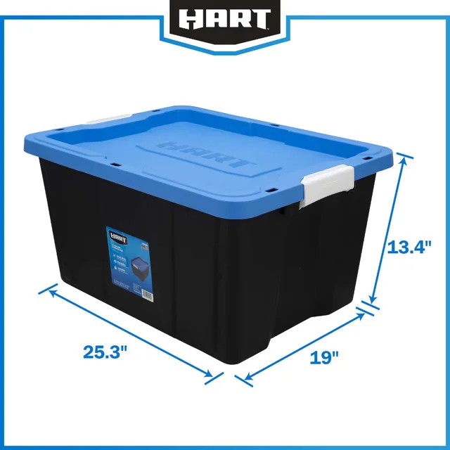 Hart 17 Gallon Heavy Duty Stackable Latching Plastic Storage Bin Container, Black