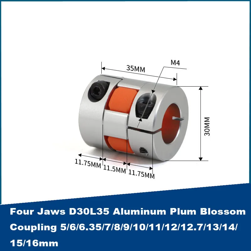 

1PCS Four Jaws D30L35 Aluminum Plum Blossom Coupling Stepping Servo Motor Available Coupling 5/6/6.35/7-12/12.7/13-16mm