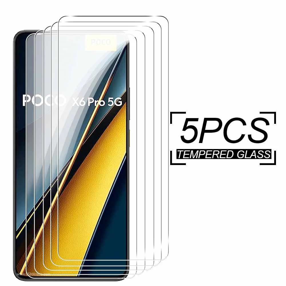 

5 шт., защитное стекло PocoX6Pro для Xiaomi Poco X6 Pro X 6 6X X6Pro, защита экрана, закаленное стекло, пленки для смартфонов 6,67 дюйма