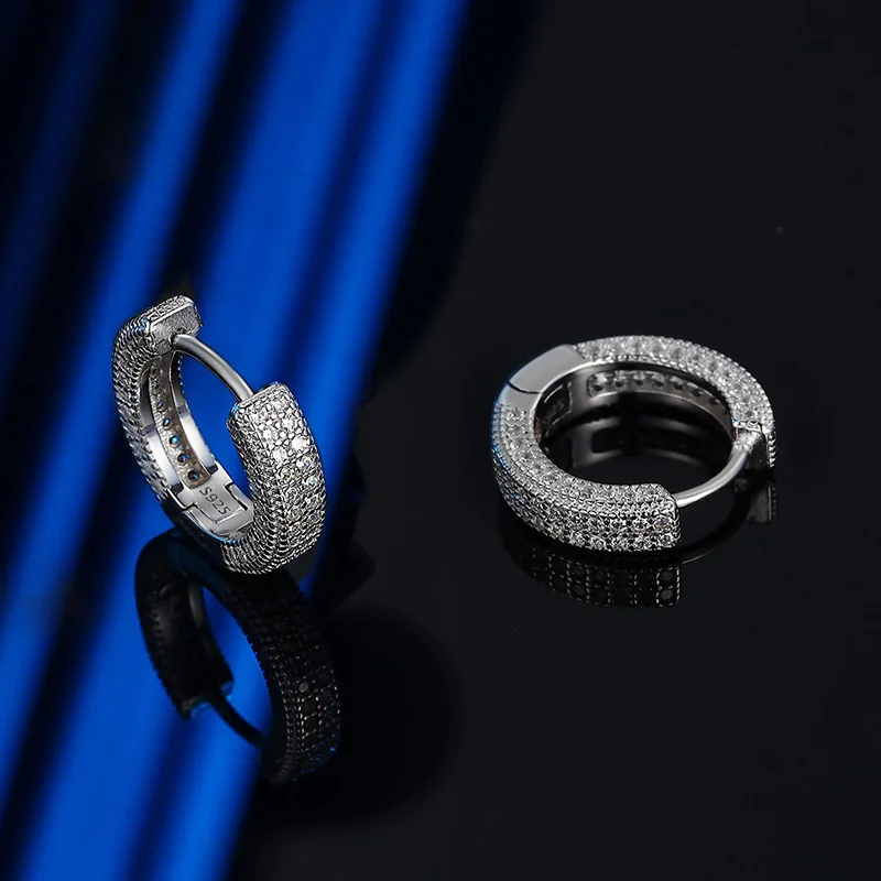 EWYA 2023 Luxury Real D Color Full 1mm Moissanite Hoop Earrings For Women S925 Sterling Silver Plated 18K Gold Diamond Earring