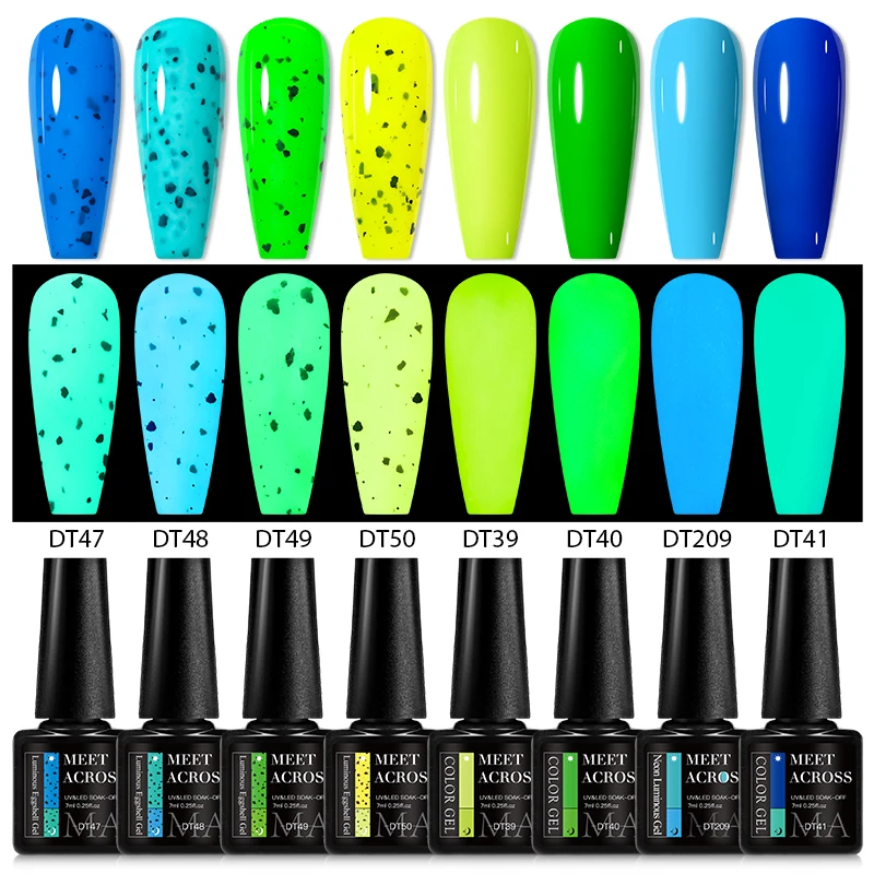 MEET ACROSS 8Pcs/Set Eggshell Glow In Dark Fluorescent Gel Nail Polish Summer Luminous Neon Semi Permanent Nail Art Gel Kit 3