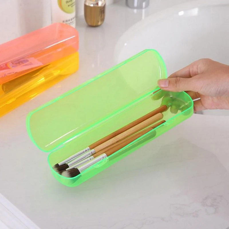 Toothbrush Storage Container Portable Travel Toothbrush Organizer Makeup Brush Toothpaste Storage Candy Color Plastic Box Bathroom Accessories