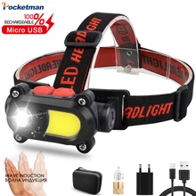 

Inducion LED+COB Headlight 6 Modes/4 Modes Waterproof USB Charging Head lamp Portable Outdoor Camping Fishing build-in battery