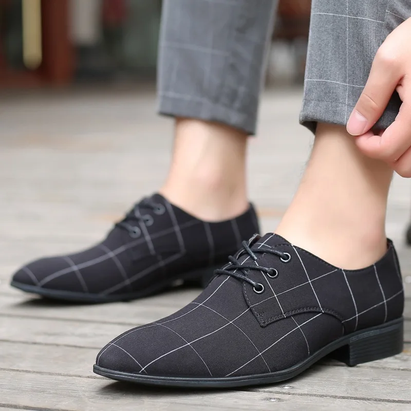 Men's Dress Shoes Breathable Canvas Shoes Pointed Toe Business Casual Shoe Wedding for Men Lace-Up Oxford Shoe Big Size48