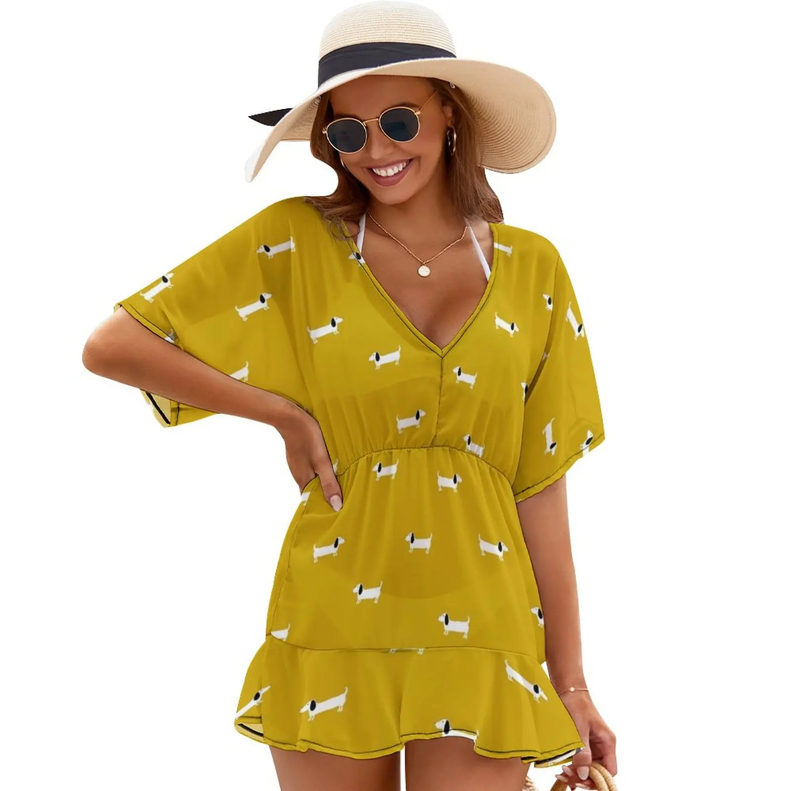 

Dog dachshund pattern Cover Ups wedding guest dress 2024 Dress vintage