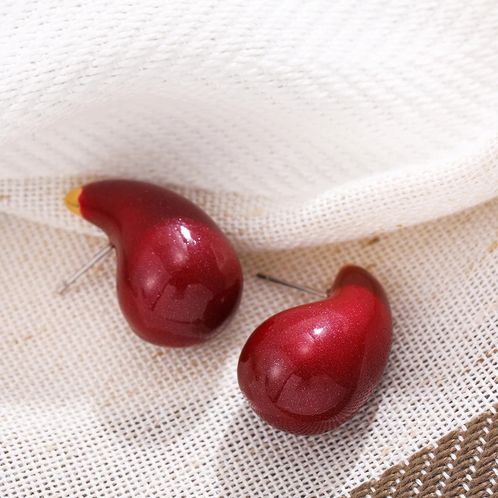 Charm Sexy Red Oil Drip Waterdrop Dome Orecchini Pendenti Personalità Cerchi Grossi In Acciaio Inossidabile Huggie Teardrop Ear Buckle Jewelry