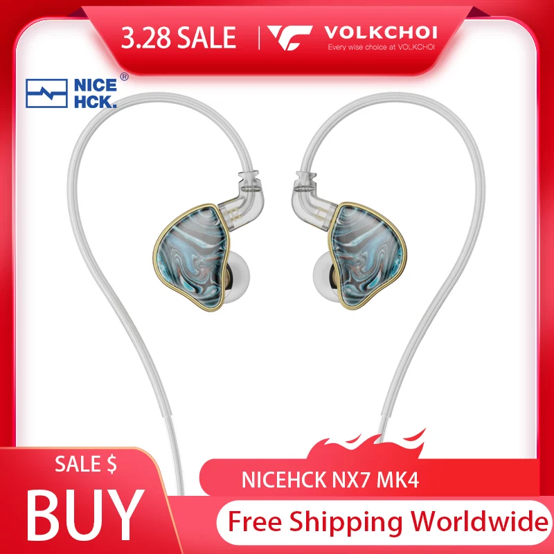 Наушники NiceHCK NX7 MK4 HiFi, 7 драйверов, гибридные проводные вкладыши-вкладыши со съемным кабелем 0,78 мм, 2-контактный кабель, наушники