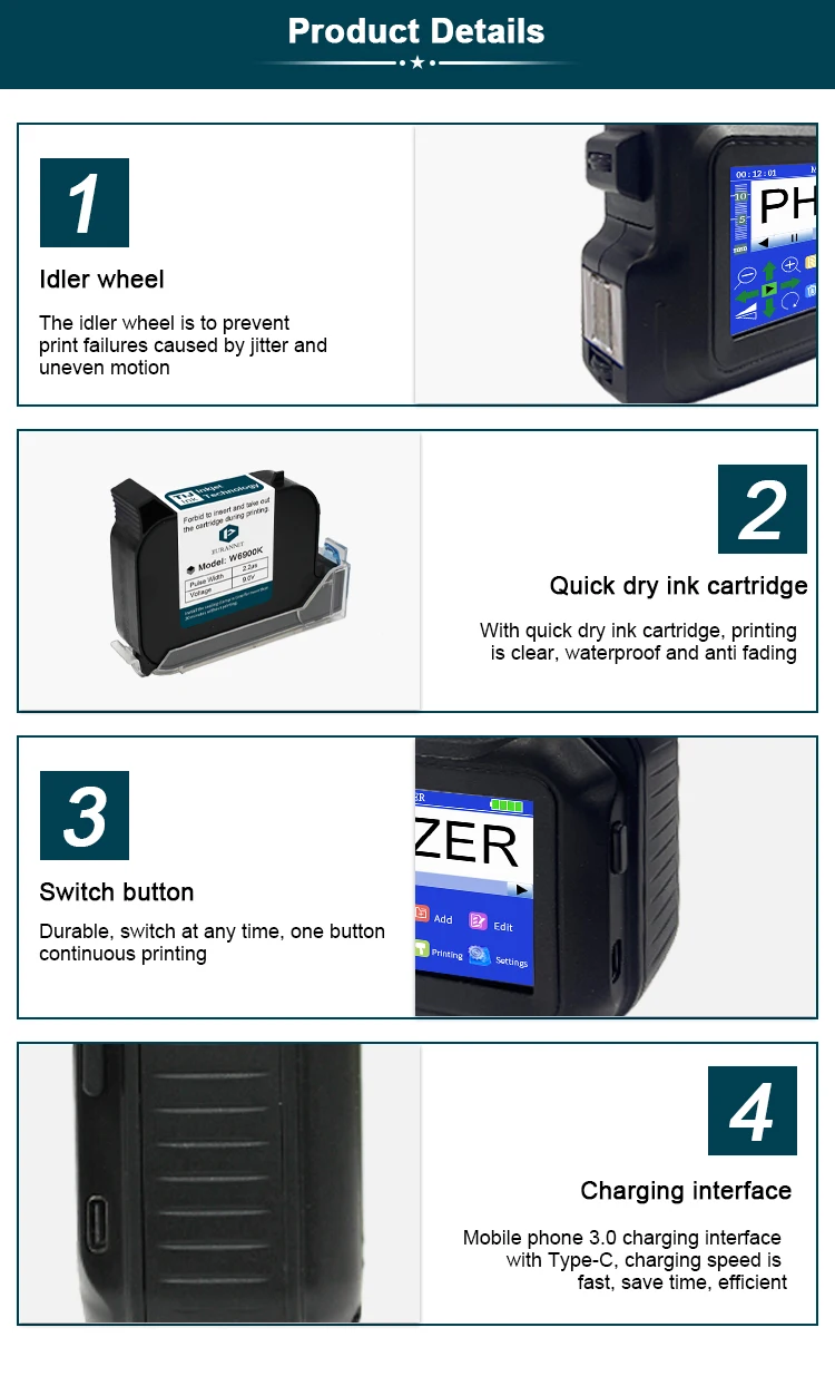 For Hp 2026 PC98 Mini Printer 28 Languages Portable Printer Handheld Inkjet Pri