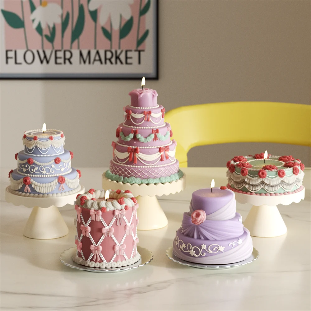 Nicole Cake Candle Molds DIY Scented Aromatic Candle Silicone Mold 3D Birthday Cake Making Mould Home Decoration