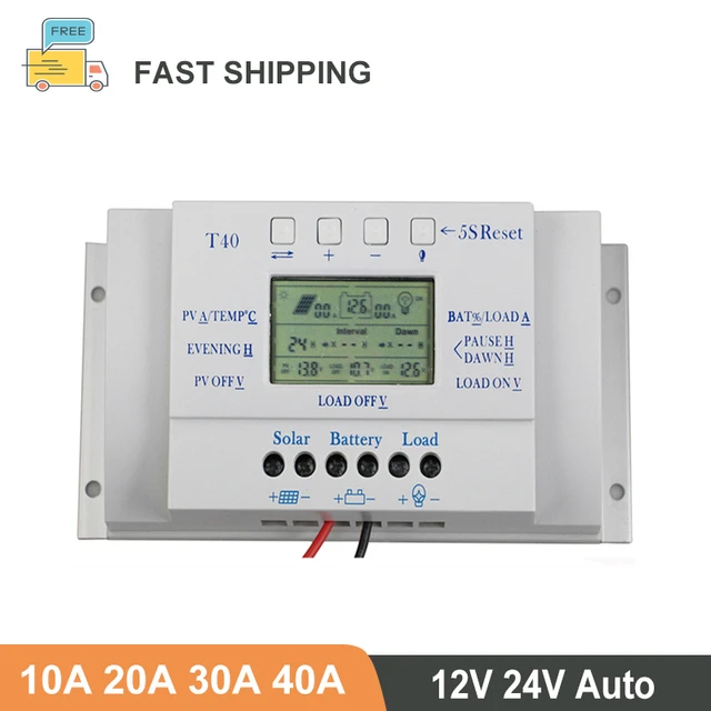 Solar laderegler 10a 20a 30a 40a 12V/24V Autobatterie regler Ladegerät LCD  Dual-Timer-Steuerung t10a