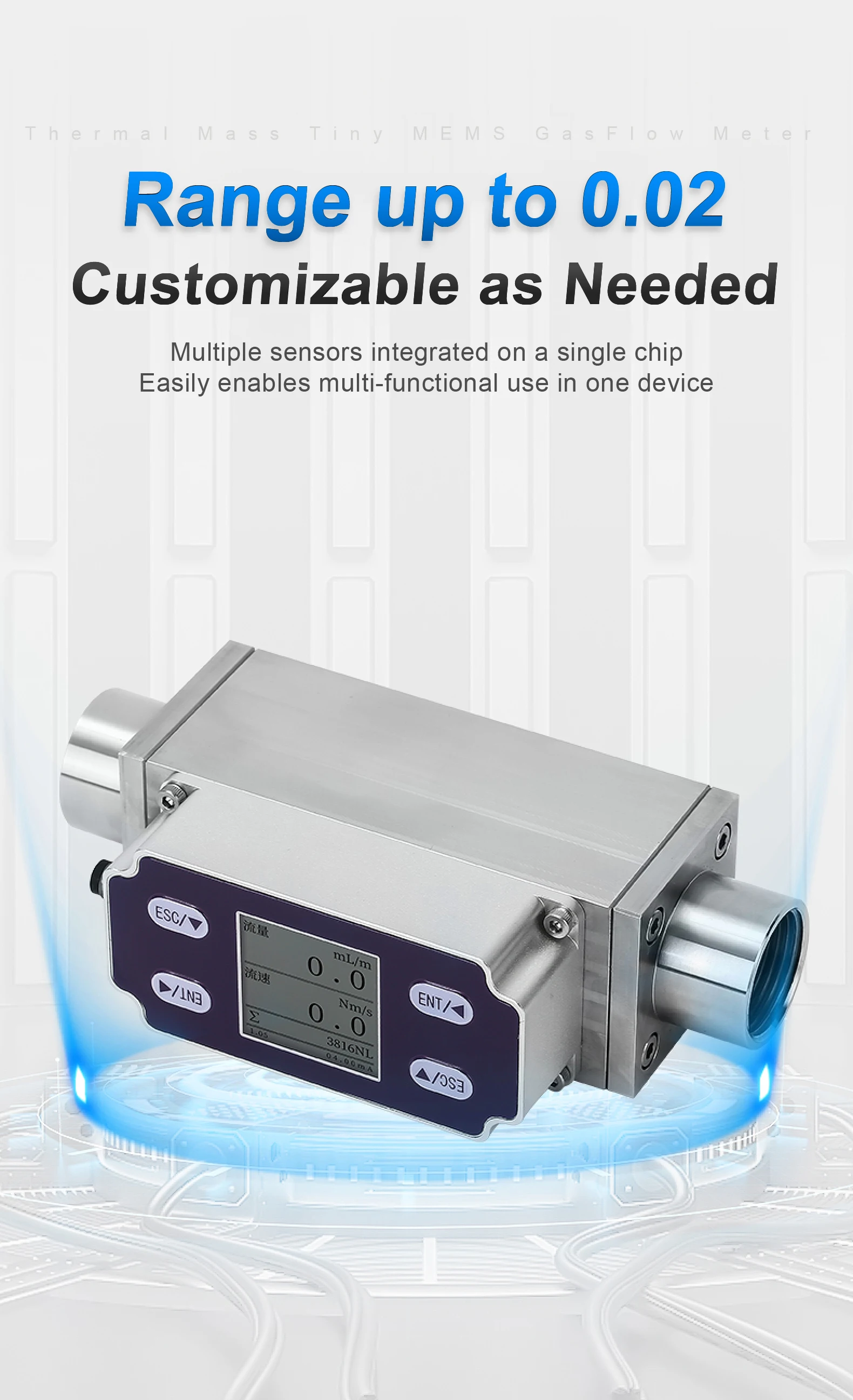 MEMS Mass Flow Meter 4-20mA RS485 Digital Gas Flow Sensor Thermal Micro Flow Tra