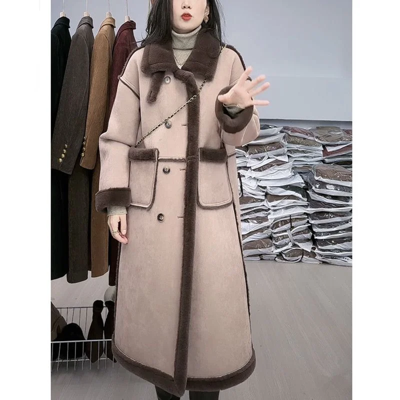 Imitation Fur Coat For Women's Winter 2025 New Suede Lamb Fur Loose And Slimming Thicken Long fur Jacket wool Suede Velvet Coat