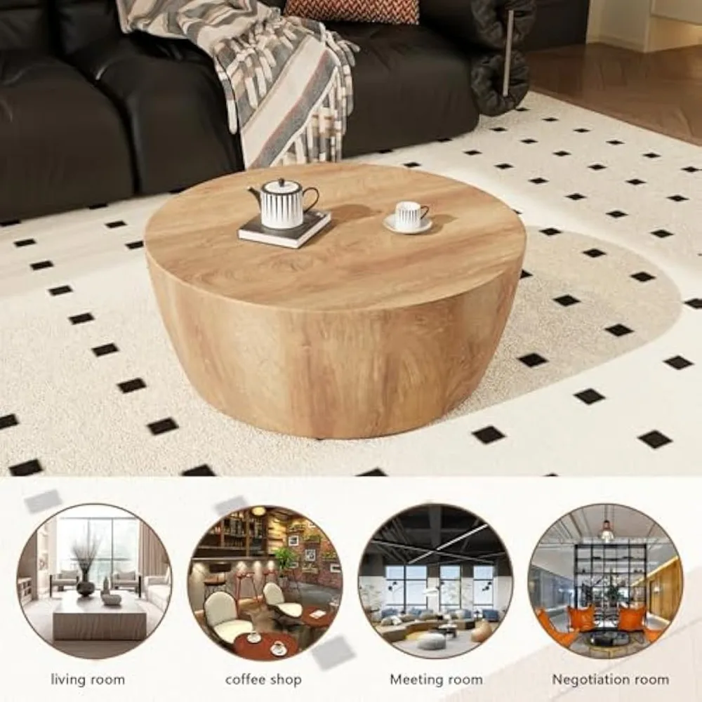 Round Coffee Table, 29.52IN Wooden Coffee Table, Reversible Round Table, Vintage Round Coffee Table Suitable for Bedroom 4