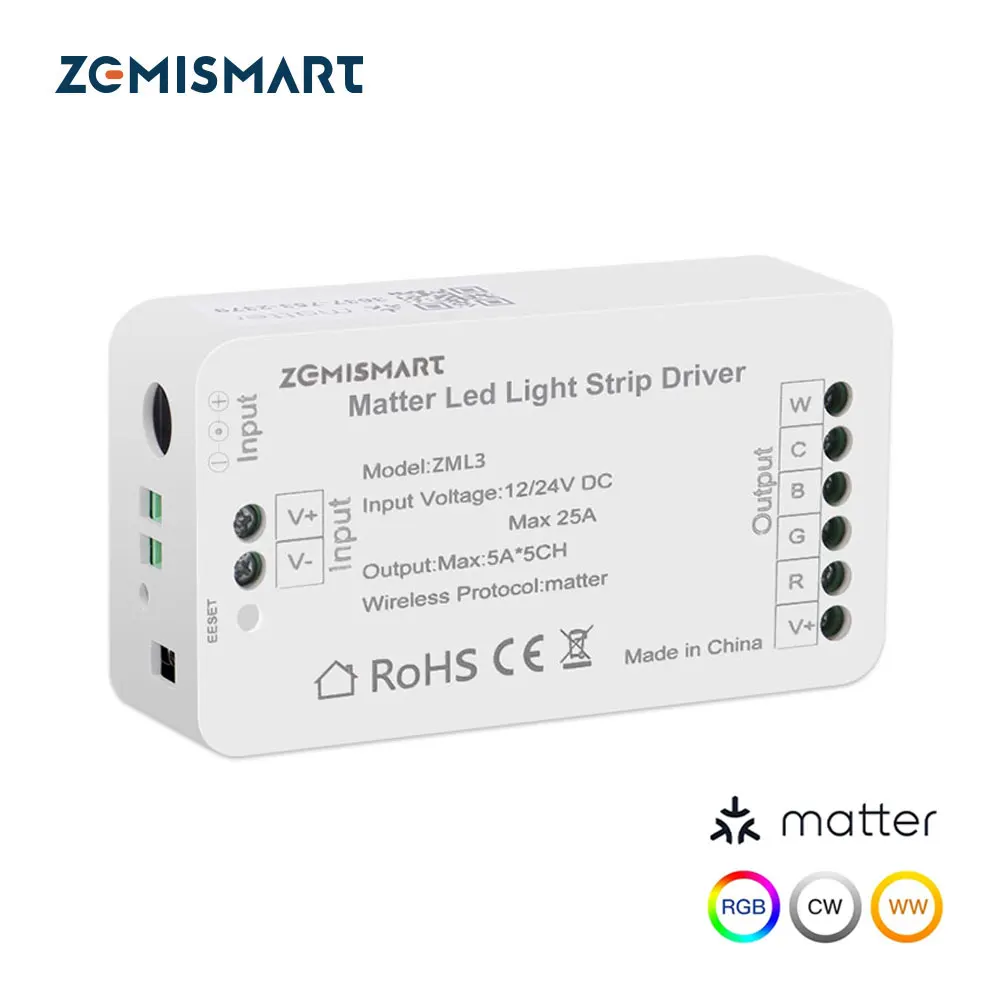 rgb led controller led strip controller rgb controller led controller Zemismart Matter Over WiFi Led Strip Light Controller RGBCW Smart Led Driver Support Smartthings Alexa Google Home App Control