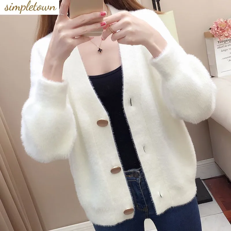 

Spring New Plush Cardigan Jacket for Women's Knitted Loose Korean Version Lazy Style Top Short Sweater for Women