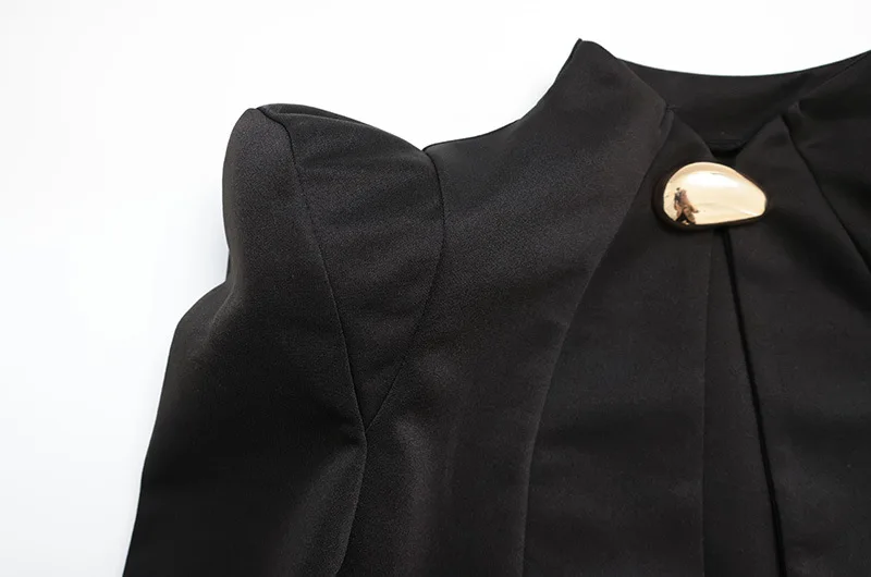 Tornova Sexy Hohl Mini Kleid Für Frauen Schulter Pads Elegante Dünne Lange Hülse Kleid Herbst Neue Hohe Taille Bankett Schwarz Kleid – Detail 6