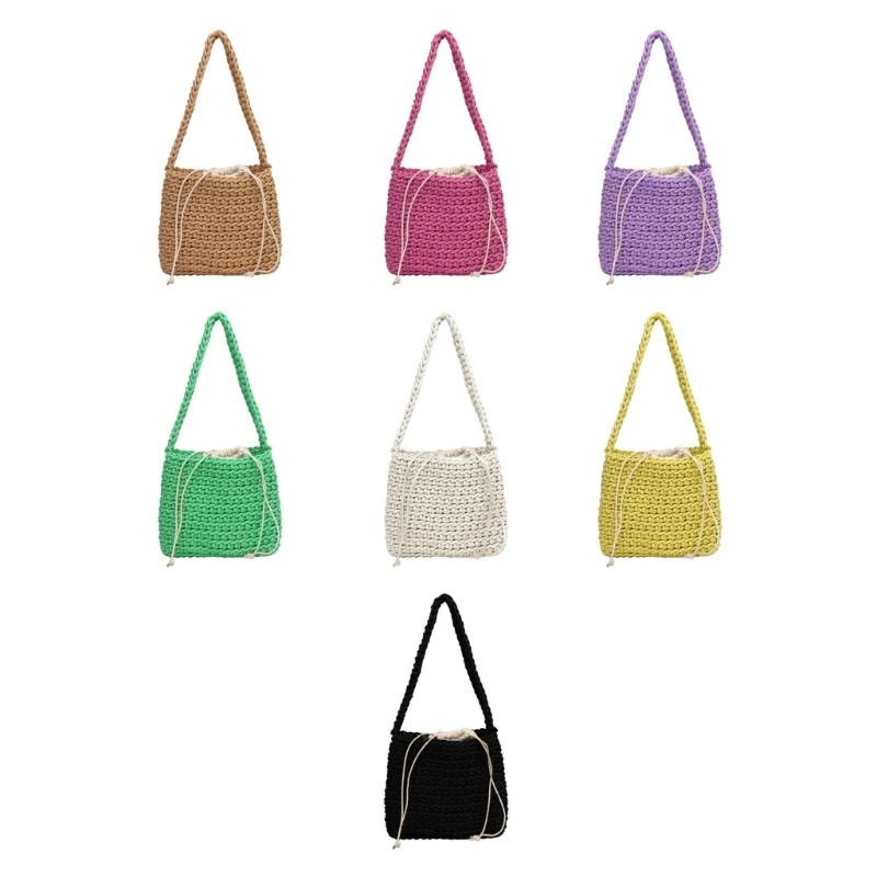 

Cotton Woven Underarm Bag with Drawstring Bag Shoulder Bags for Women Girls