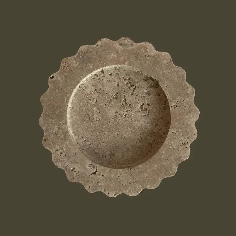 Wholesale Customization 1pc Sample Price D20x2CM Small Round Scallop Tray Storage Natural Marble Stone Travertine Trinkets Bowl 3
