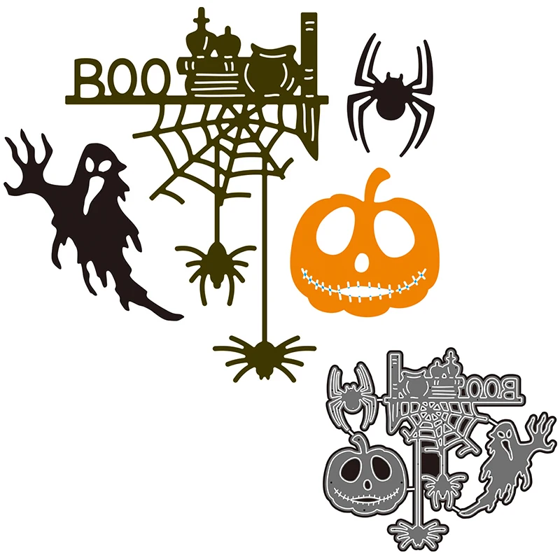 

Crazyclown Halloween Halloween Spider Bats Pumpkin Ghost Metal Cutting Dies for Scrapbooking Album Paper Card Decorative Crafts