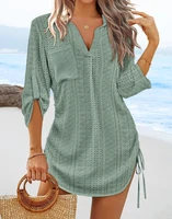 Women's V-Neck Hollow Out Beach Tunic - Lightweight Summer Cover Up with Side Tie Details - Image 5
