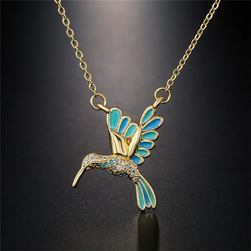 New Crystal Animal Hummingbird Necklaces For Women Fashion Jewelry Gold