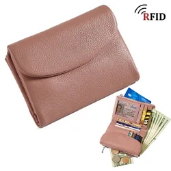 Women's RFID - Blocking Top - Grain Cowhide Wallet - Fashionable, Collapsible, and Spacious (Cherry Blossom Powde)