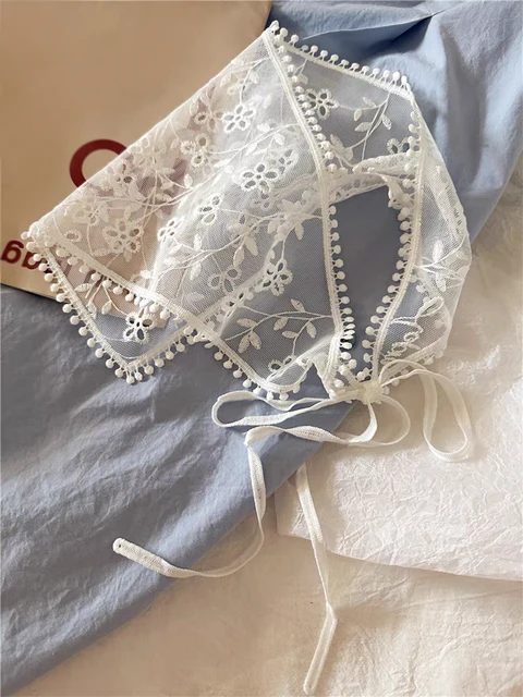 1 Pcs 1950s Retro Lace Scarf Triangle Neck Scarf Embroidered Lace Wrap Hair Wrap,Floral Crochet Hair Bandanas for Women Girls