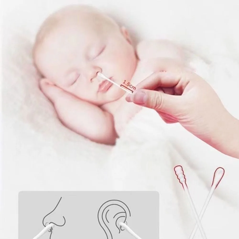 Baby Cotton Swab 200pcs/box Newborn Disposable Ear Nose Scoop Double Head Cotton Tip Fluorescent Agent Free