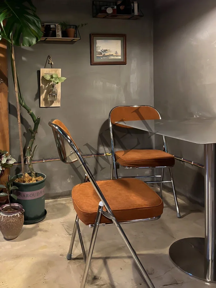 Retro Folding Dining Chair Home Backrest American Bedroom Dressing Stool Brown Milk Tea Cafe